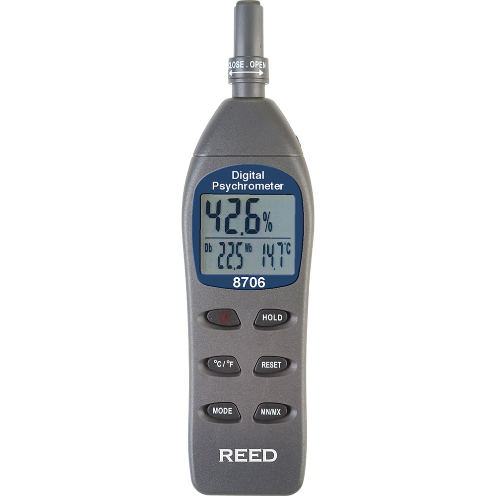 REED Instruments - Digital Psychrometers; Type: Humidity/Dew Point Digital Psychrometer ; Minimum Dew Point (F): -109.0 ; Maximum Dew Point (F): 122 ; Minimum Humidity: 0 ; Maximum Humidity: 100 ; Resolution: 0.1 - Exact Industrial Supply