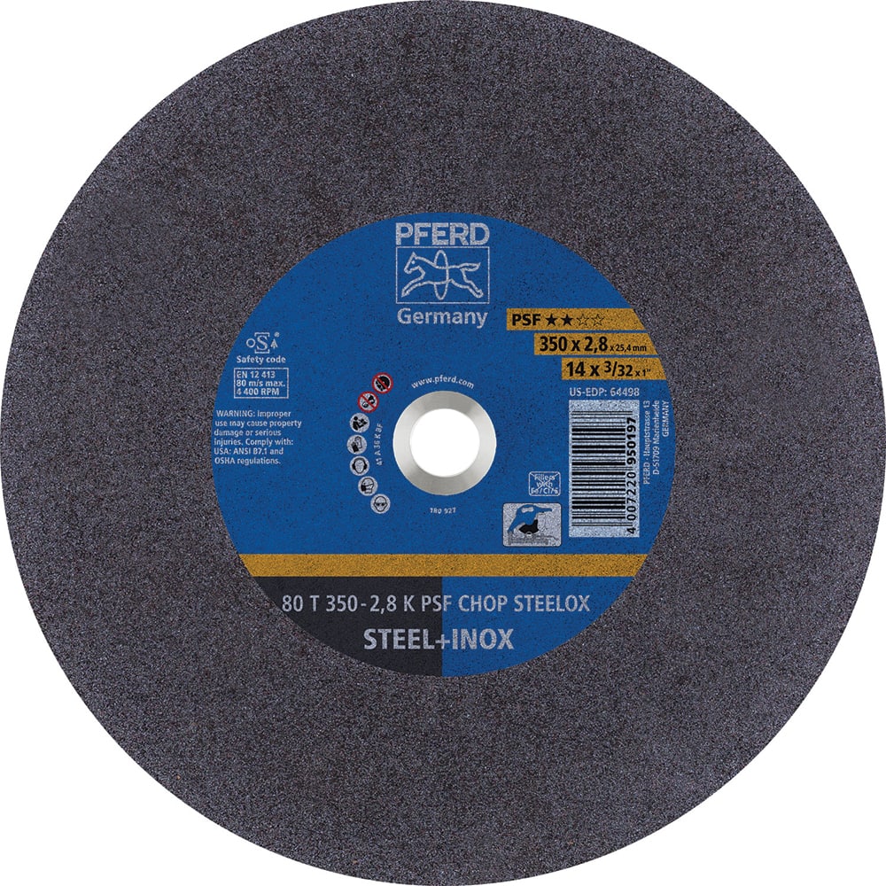 PFERD - Cutoff Wheels; Tool Compatibility: Chop Saw ; Wheel Diameter (Inch): 14 ; Wheel Thickness (Inch): 3/32 ; Abrasive Material: Aluminum Oxide ; Maximum RPM: 4400.000 ; Grit: 36 - Exact Industrial Supply