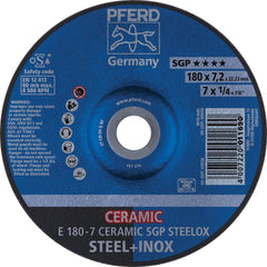 PFERD - Depressed-Center Wheels; Hole Size (Inch): 7/8 ; Connector Type: Arbor ; Wheel Type Number: Type 27 ; Abrasive Material: Ceramic Oxide ; Maximum RPM: 8500.000 ; Grit: 24 - Exact Industrial Supply