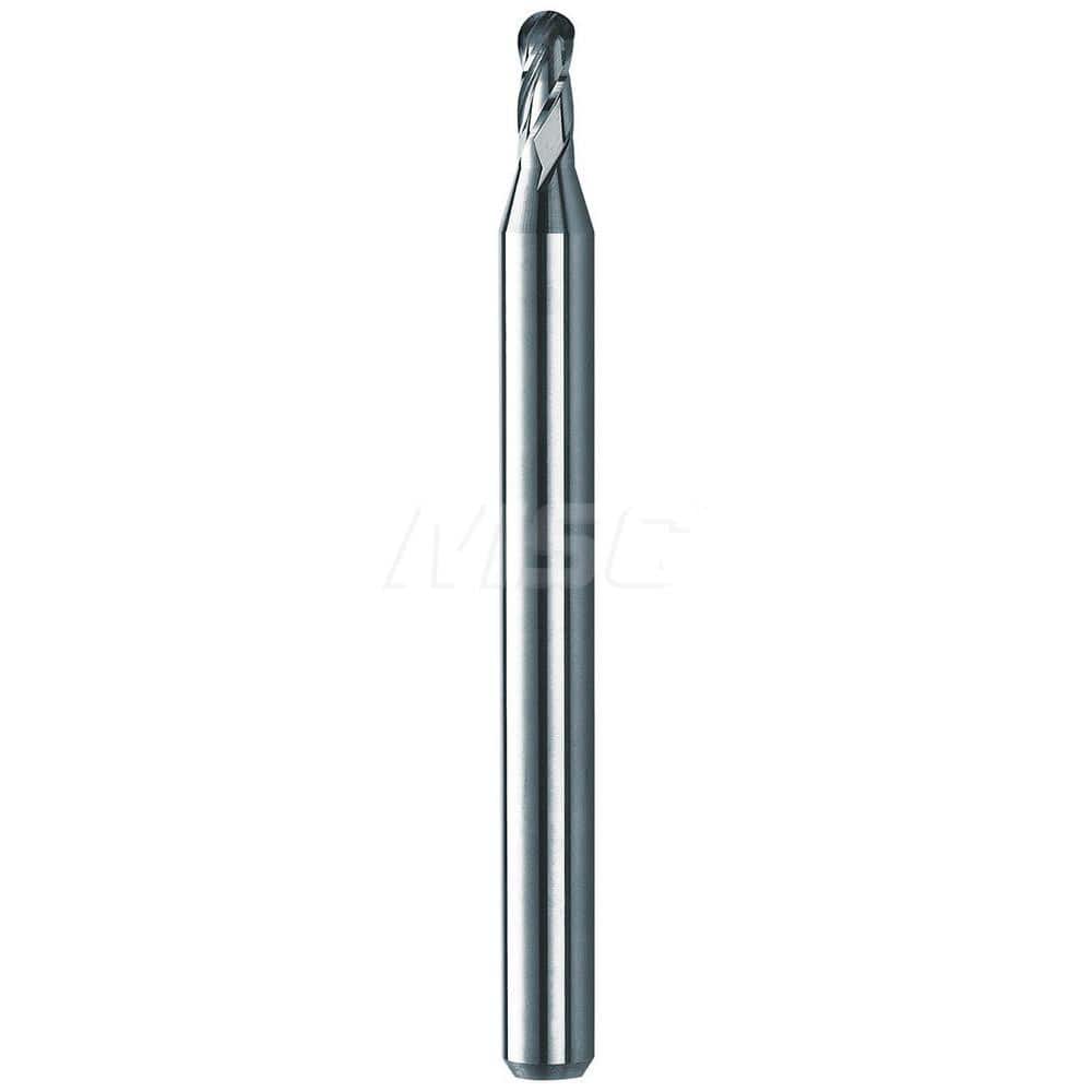 Ball End Mill: 0.01″ Dia, 0.03″ LOC, 4 Flute, Solid Carbide 1-1/2″ OAL, 1/8″ Shank Dia, 30 ° Helix, AlTiN Coated, Single End, Series M4B