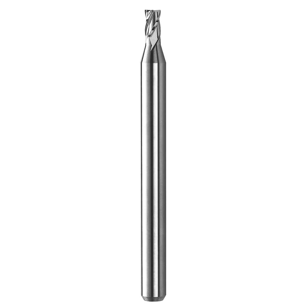 Square End Mill: 0.075'' Dia, 0.113'' LOC, 1/8'' Shank Dia, 3'' OAL, 3 Flutes, Solid Carbide Single End, Spiral Flute, Centercutting, RH Cut, RH Flute