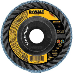 DeWALT - 80 Grit, 4-1/2" Disc Diam, Type 27 Zirconia Alumina Flap Disc - 13,300 Max RPM, Poly Cotton Backing, Arbor Attaching System, Coated - USA Tool & Supply