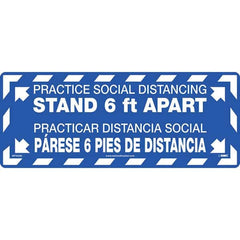 Adhesive Backed Floor Signs; Message Type: COVID-19; Graphic Type: None; Message or Graphic: Message & Graphic; Legend: Practice Social Distancing Stand 6 Ft Apart, Practicar Distancia Social Parese 6 Pies De Distancia; Color: White; Blue; Special Color P