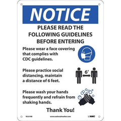 Sign: Rectangle & Square, ″Notice Please Read The Following Guidelines Before Entering Please Wear A Face Covering That Complies With Cdc Guidelines. Please Practice Social Distancing, Maintain A Distance Of 6 Feet. Please Wash Your Hands Frequently And R