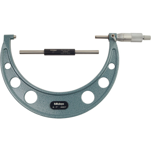 6″-7″ Measuring Range-0.0001″ Graduation - Ratchet Thimble - Carbide Face - Outside Micrometer - USA Tool & Supply