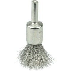 1/2″ Nickel-Plated Cup End Brush, .0104″ Stainless Steel Crimped Wire Fill - USA Tool & Supply