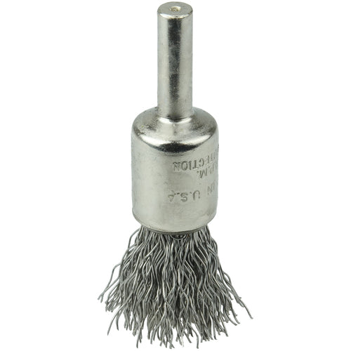 1/2″ Nickel-Plated Cup End Brush, .014″ Stainless Steel Crimped Wire Fill - USA Tool & Supply