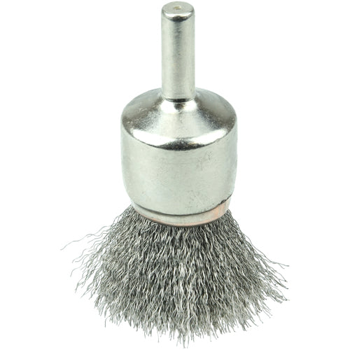 3/4″ Nickel-Plated Cup End Brush, .0104″ Stainless Steel Crimped Wire Fill - USA Tool & Supply