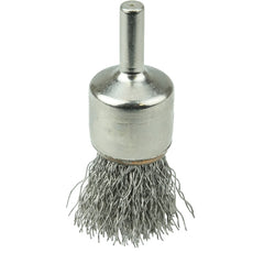 3/4″ Nickel-Plated Cup End Brush, .020″ Stainless Steel Crimped Wire Fill - USA Tool & Supply