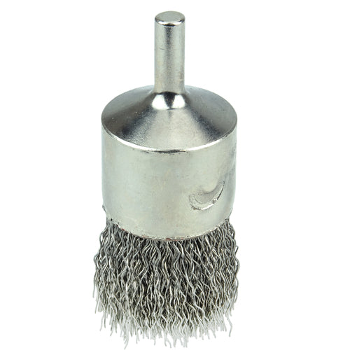 1″ Nickel-Plated Cup End Brush, .014″ Stainless Steel Crimped Wire Fill - USA Tool & Supply