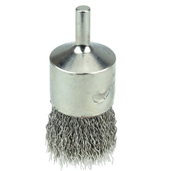 1″ Nickel-Plated Cup End Brush, .014″ Stainless Steel Crimped Wire Fill - USA Tool & Supply