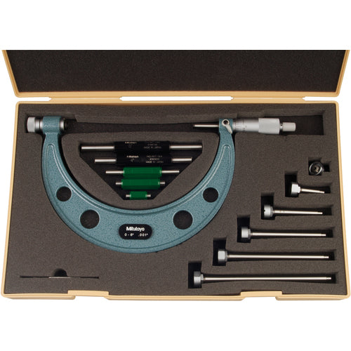 0-6″ Measuring Range-0.001″ Graduation - Ratchet Thimble - Carbide Face - Interchangeable Anvil Micrometer - USA Tool & Supply