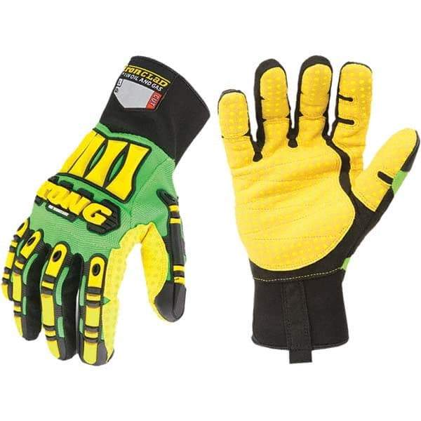 ironCLAD - Size XL (10), ANSI Cut Lvl A5, Cut Resistant Gloves - 11" Long, Uncoated, Unlined, Slip-On Cuff, Green/Yellow, Paired - USA Tool & Supply