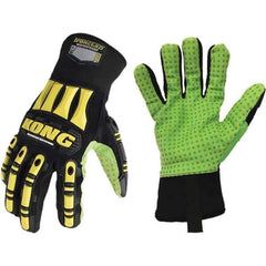 ironCLAD - Size 2XL (11), ANSI Cut Lvl A5, Abrasion Lvl 5, Cut Resistant Gloves - 11" Long, Uncoated, Polyester Lining, Slip-On Cuff, Black/Green, Paired - USA Tool & Supply