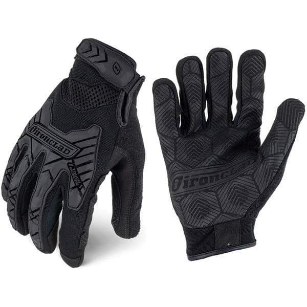 ironCLAD - Size L (9) Synthetic Leather Work Gloves - For Mechanic's & Lifting, Uncoated, Hook & Loop Cuff, Full Fingered, Black, Paired - USA Tool & Supply