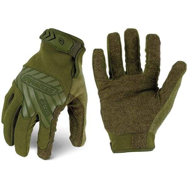 ironCLAD - Size M (8) Synthetic Leather Work Gloves - For Mechanic's & Lifting, Uncoated, Hook & Loop Cuff, Full Fingered, Olive Drab Green, Paired - USA Tool & Supply