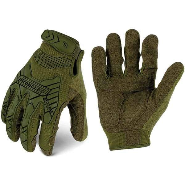 ironCLAD - Size XL (10) Synthetic Leather Work Gloves - For Mechanic's & Lifting, Uncoated, Hook & Loop Cuff, Full Fingered, Olive Drab Green, Paired - USA Tool & Supply