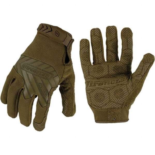 ironCLAD - Size 2XL (11) Synthetic Leather Work Gloves - For Mechanic's & Lifting, Uncoated, Hook & Loop Cuff, Full Fingered, Coyote, Paired - USA Tool & Supply