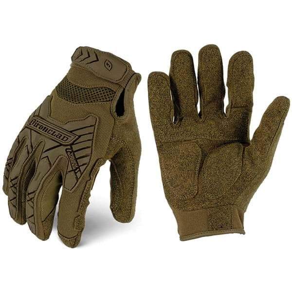 ironCLAD - Size L (9) Synthetic Leather Work Gloves - For Mechanic's & Lifting, Uncoated, Hook & Loop Cuff, Full Fingered, Coyote, Paired - USA Tool & Supply