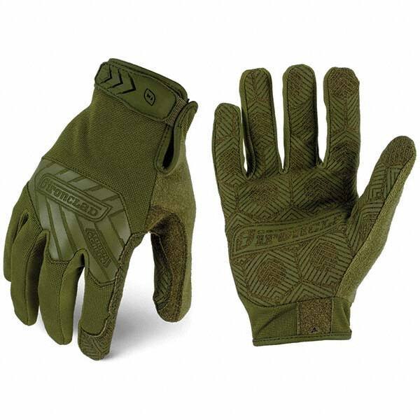 ironCLAD - Size XL Synthetic Leather Work Gloves - For Mechanic's & Lifting, Uncoated, Hook & Loop Cuff, Full Fingered, Olive Drab Green, Paired - USA Tool & Supply