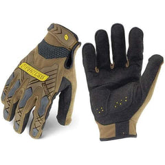 ironCLAD - Size L (9) Synthetic Leather Work Gloves - For Mechanic's & Lifting, Uncoated, Hook & Loop Cuff, Full Fingered, Coyote, Paired - USA Tool & Supply