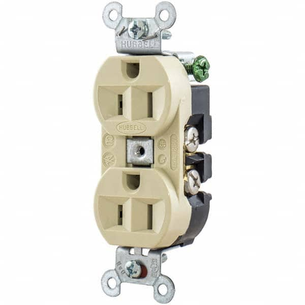 Hubbell Wiring Device-Kellems - 125V 15A NEMA 5-15R Industrial Grade Ivory Straight Blade Duplex Receptacle - USA Tool & Supply