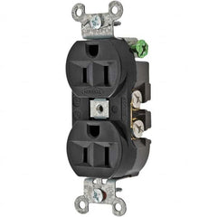 Hubbell Wiring Device-Kellems - 125V 15A NEMA 5-15R Industrial Grade Black Straight Blade Duplex Receptacle - USA Tool & Supply