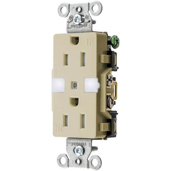 Hubbell Wiring Device-Kellems - 125V 15A NEMA 5-15R Commercial Grade Ivory Straight Blade Duplex Receptacle - USA Tool & Supply