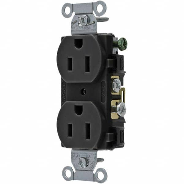 Hubbell Wiring Device-Kellems - 125V 15A NEMA 5-15R Commercial Grade Black Straight Blade Duplex Receptacle - USA Tool & Supply