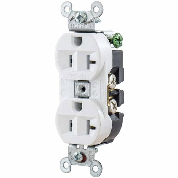 Hubbell Wiring Device-Kellems - 125V 20A NEMA 5-20R Industrial Grade White Straight Blade Duplex Receptacle - USA Tool & Supply