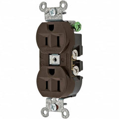 Hubbell Wiring Device-Kellems - 125V 15A NEMA 5-15R Industrial Grade Brown Straight Blade Duplex Receptacle - USA Tool & Supply