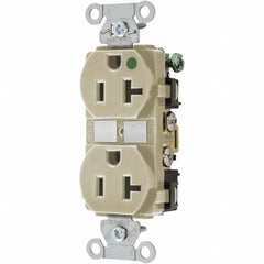 Hubbell Wiring Device-Kellems - 125V 20A NEMA 5-20R Hospital Grade Ivory Straight Blade Duplex Receptacle - USA Tool & Supply