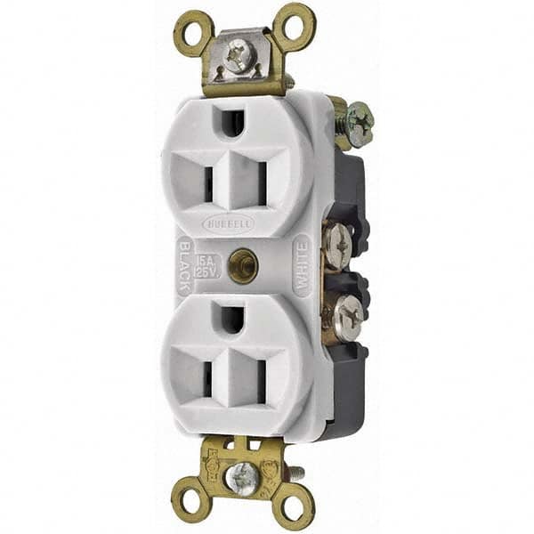 Hubbell Wiring Device-Kellems - 125V 15A NEMA 5-15R Industrial Grade White Straight Blade Duplex Receptacle - USA Tool & Supply