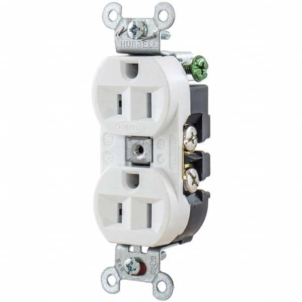 Hubbell Wiring Device-Kellems - 125V 15A NEMA 5-15R Industrial Grade White Straight Blade Duplex Receptacle - USA Tool & Supply