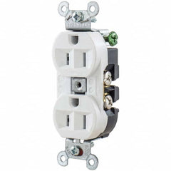 Hubbell Wiring Device-Kellems - 125V 15A NEMA 5-15R Industrial Grade White Straight Blade Duplex Receptacle - USA Tool & Supply