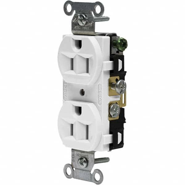 Hubbell Wiring Device-Kellems - 125V 15A NEMA 5-15R Commercial Grade White Straight Blade Duplex Receptacle - USA Tool & Supply