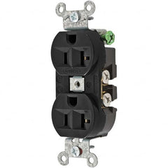 Hubbell Wiring Device-Kellems - 125V 20A NEMA 5-20R Industrial Grade Black Straight Blade Duplex Receptacle - USA Tool & Supply