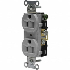 Hubbell Wiring Device-Kellems - 125V 15A NEMA 5-15R Commercial Grade Gray Straight Blade Duplex Receptacle - USA Tool & Supply