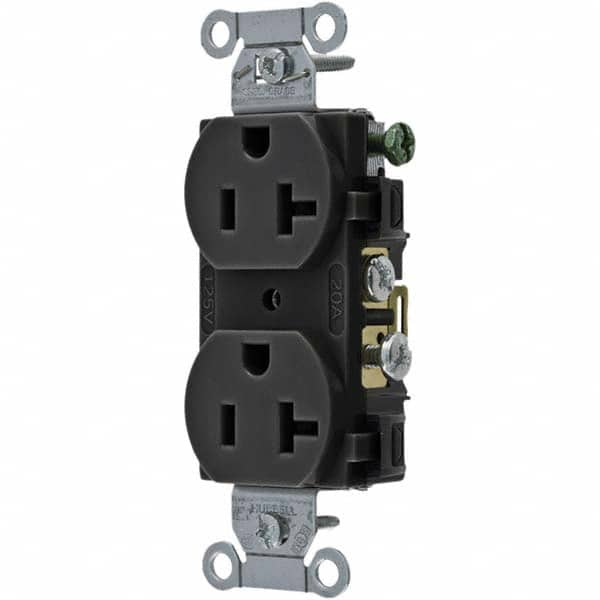 Hubbell Wiring Device-Kellems - 125V 20A NEMA 5-20R Commercial Grade Black Straight Blade Duplex Receptacle - USA Tool & Supply