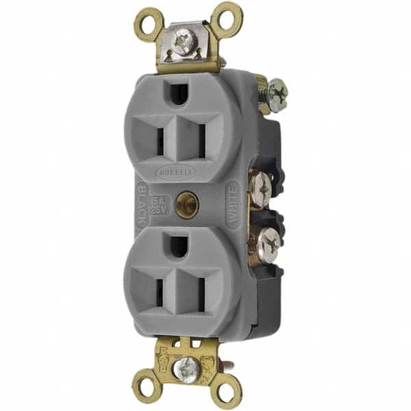 Hubbell Wiring Device-Kellems - 125V 15A NEMA 5-15R Industrial Grade Gray Straight Blade Duplex Receptacle - USA Tool & Supply