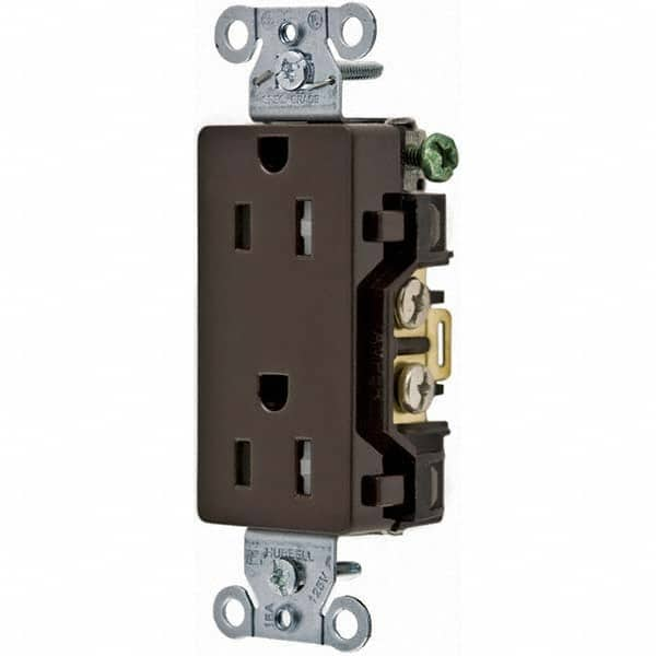 Hubbell Wiring Device-Kellems - 125V 15A NEMA 5-15R Commercial Grade Brown Straight Blade Duplex Receptacle - USA Tool & Supply