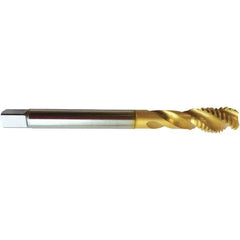 Guhring - 1/2-13 UNC 3 Flute 2BX Modified Bottoming Spiral Flute Tap - High Speed Steel, TiN Finish, 4.3307" OAL, Right Hand Flute, Right Hand Thread, H6/H7, Series 4392 - USA Tool & Supply