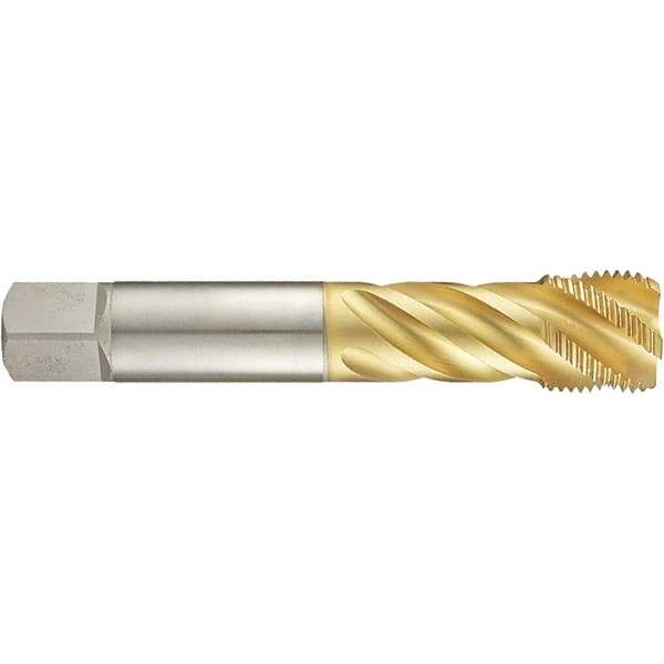 Guhring - 1-1/2-8 UNF 6 Flute 2B Modified Bottoming Spiral Flute Tap - High Speed Steel, TiN Finish, 7.874" OAL, Right Hand Flute, Right Hand Thread, H7, Series 4289 - USA Tool & Supply