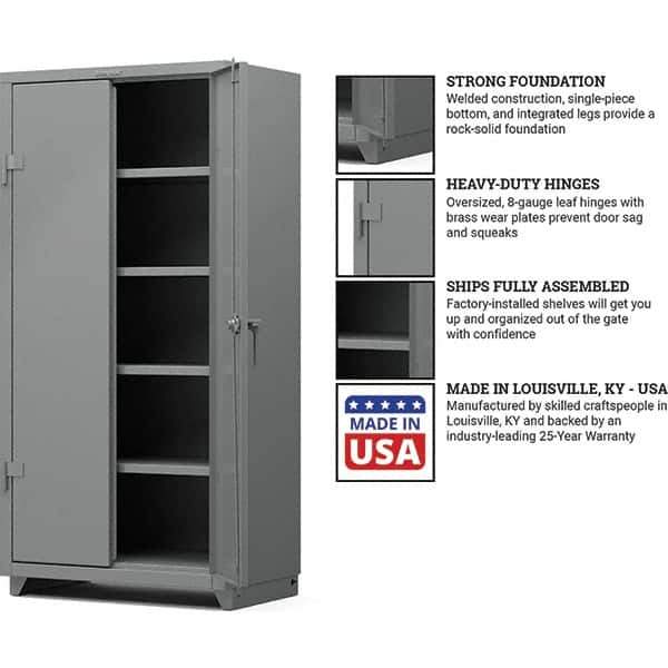 Strong Hold - 4 Shelf Locking Storage Cabinet - Steel, 36" Wide x 24" Deep x 75" High, Medium Gray - USA Tool & Supply