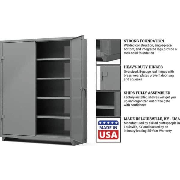 Strong Hold - 4 Shelf Locking Storage Cabinet - Steel, 60" Wide x 24" Deep x 75" High, Medium Gray - USA Tool & Supply