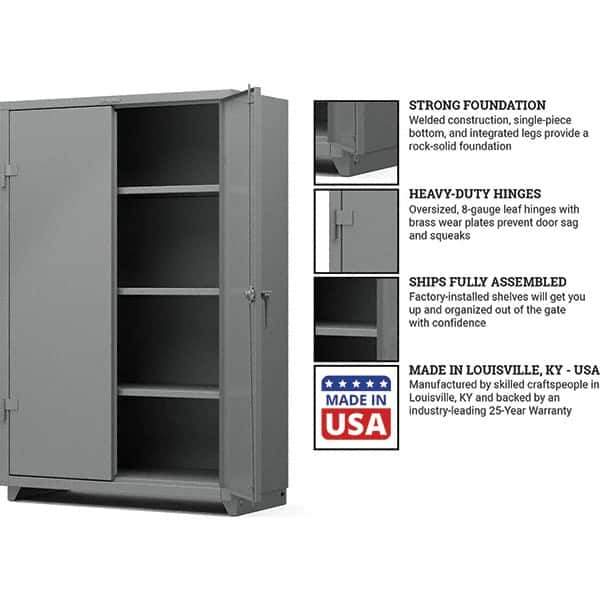 Strong Hold - 3 Shelf Locking Storage Cabinet - Steel, 48" Wide x 24" Deep x 75" High, Medium Gray - USA Tool & Supply