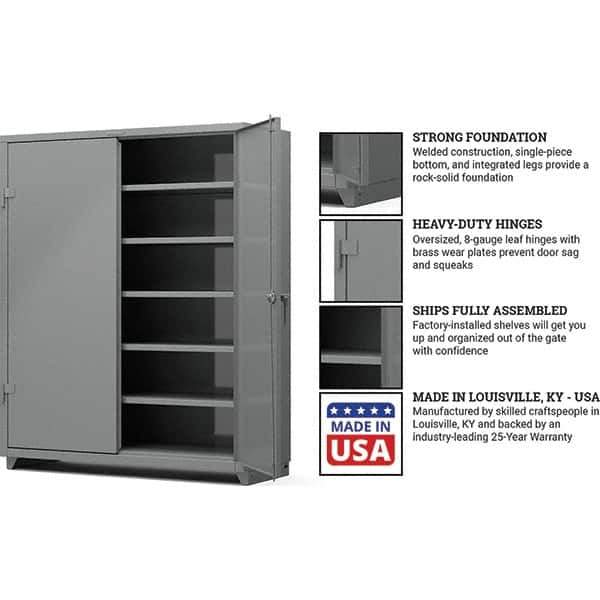 Strong Hold - 5 Shelf Locking Storage Cabinet - Steel, 60" Wide x 24" Deep x 75" High, Medium Gray - USA Tool & Supply