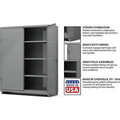 Strong Hold - 3 Shelf Locking Storage Cabinet - Steel, 60" Wide x 24" Deep x 75" High, Medium Gray - USA Tool & Supply