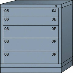 Lyon - 5 Drawer, Standard Bench Height - Single Drawer Access Cabinet - Steel, 30" Wide x 28-1/4" Deep x 33-1/4" High, Dove Gray - USA Tool & Supply