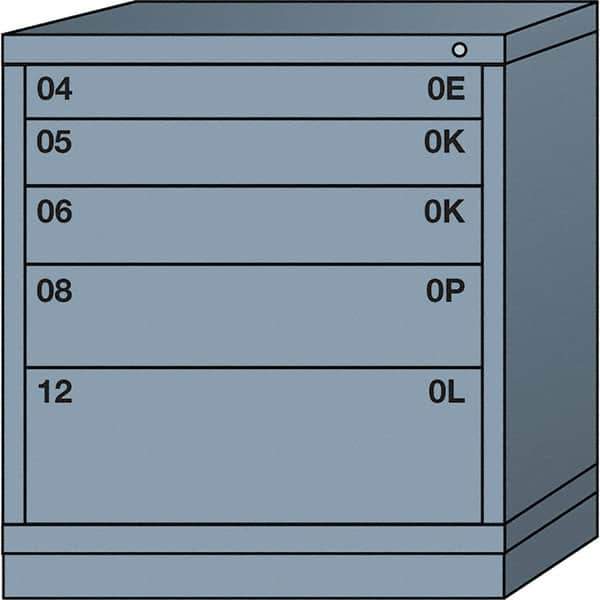 Lyon - 5 Drawer, Standard Bench Height - Multiple Drawer Access Cabinet - Steel, 30" Wide x 28-1/4" Deep x 33-1/4" High, Dove Gray - USA Tool & Supply